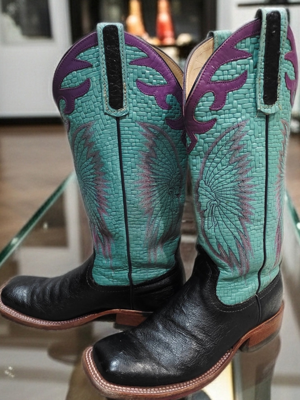 730. Anderson Bean S2229A Turquoise & Purple Cowgirl Boots - Women's 7.5 - Picture 3 of 11